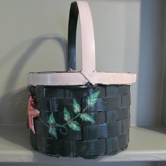 Vintage Wicker Basket w Handle, Poinsettias, Fruit NWT - Picture 4 of 10